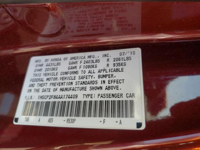Photo 10 from auction – 2010 HONDA ACCORD EXL with VIN 1HGCP2F84AA174409