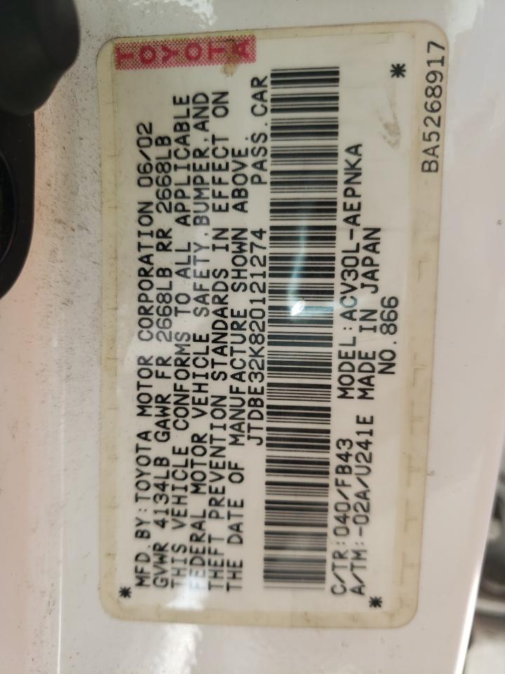 Photo 11 from auction – 2002 TOYOTA CAMRY LE with VIN JTDBE32K820121274
