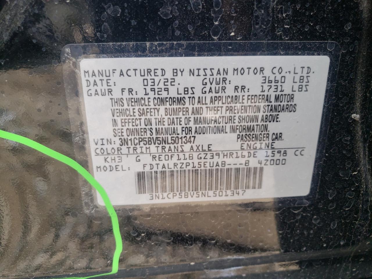Photo 10 from auction – 2022 NISSAN KICKS S with VIN 3N1CP5BV5NL501347