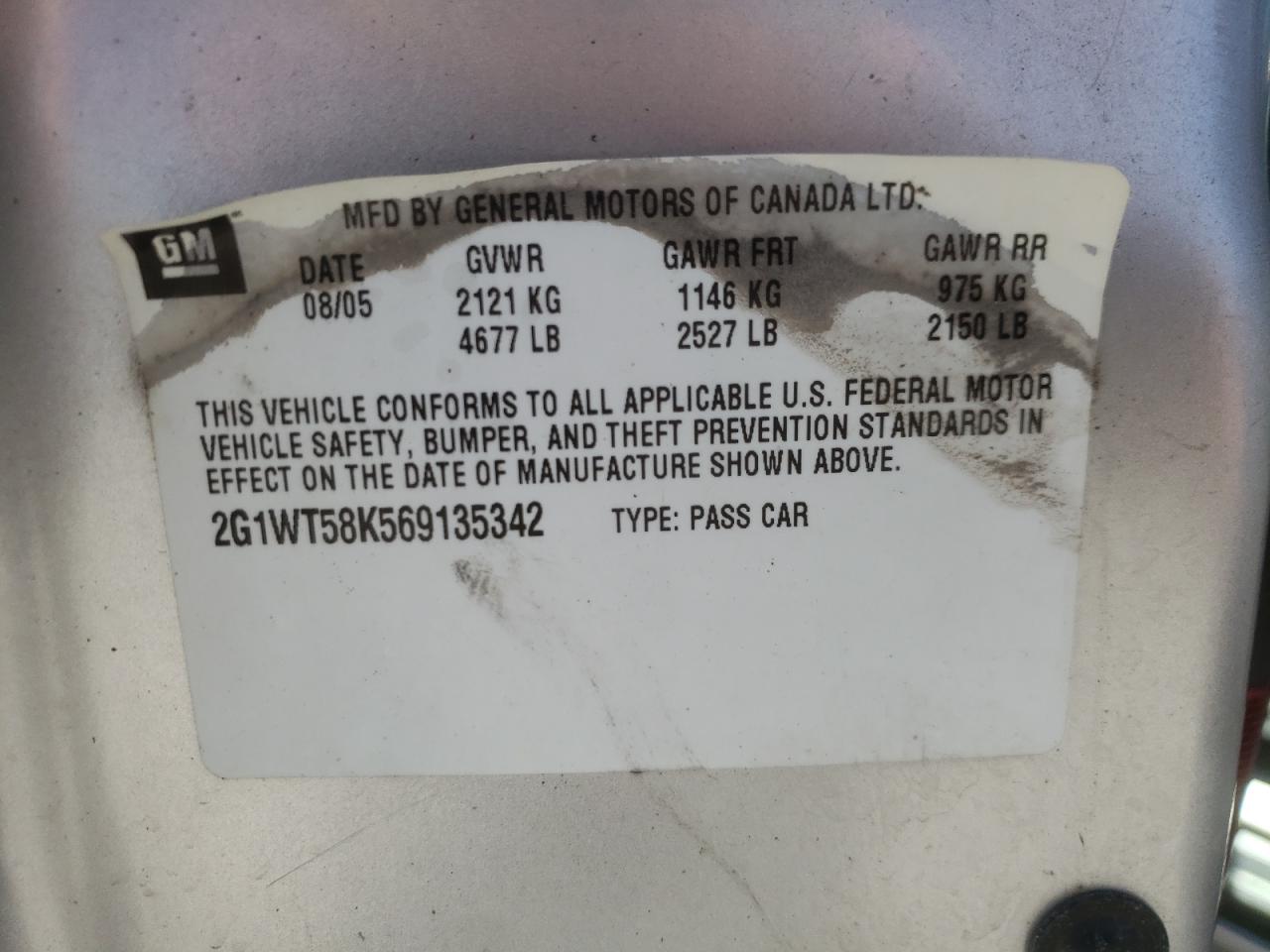 Photo 10 from auction – 2006 CHEVROLET IMPALA LT with VIN 2G1WT58K569135342