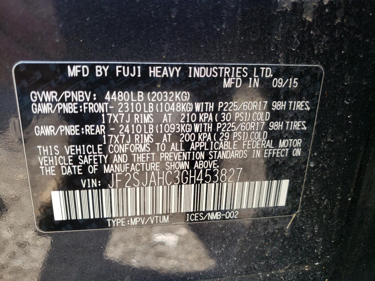 Photo 10 from auction – 2016 SUBARU FORESTER 2 with VIN JF2SJAHC3GH453827