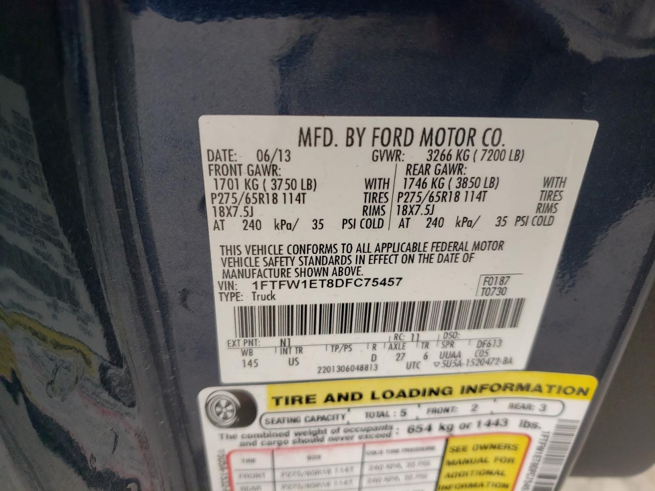 Photo 10 from auction – 2013 FORD F150 SUPER with VIN 1FTFW1ET8DFC75457