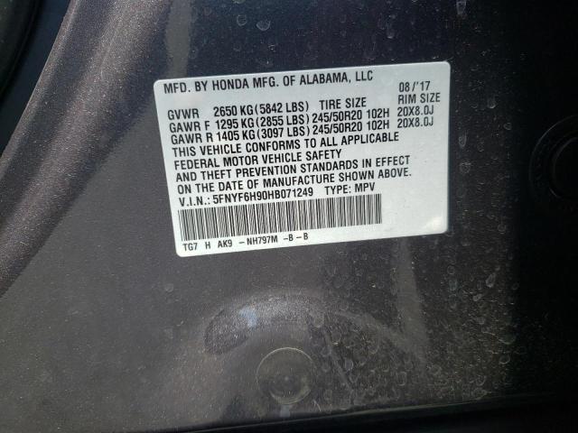 Photo 10 from auction – 2017 HONDA PILOT TOUR with VIN 5FNYF6H90HB071249