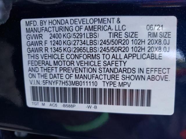 Photo 10 from auction – 2021 HONDA PASSPORT E with VIN 5FNYF7H53MB011110