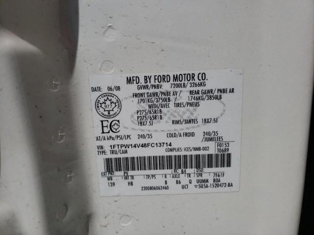 Photo 10 from auction – 2008 FORD F150 SUPER with VIN 1FTPW14V48FC13714