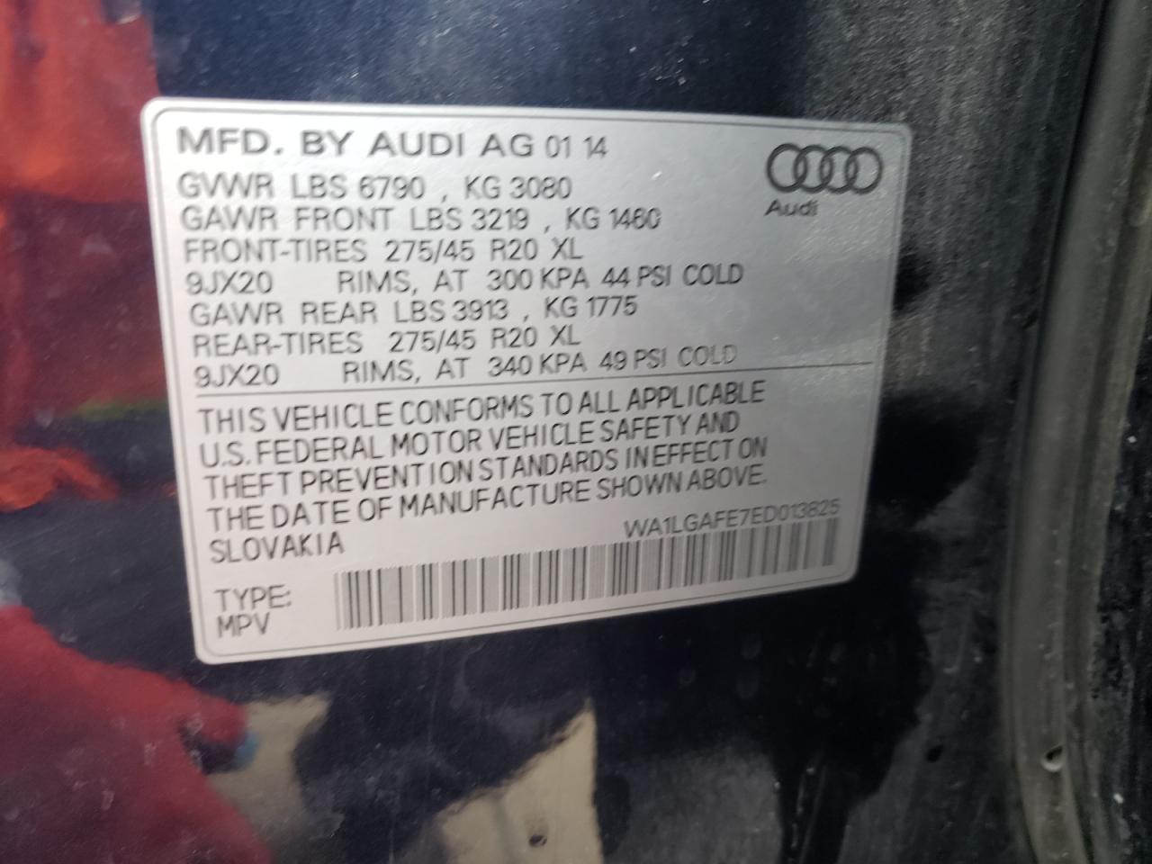 Photo 10 from auction – 2014 AUDI Q7 PREMIUM with VIN WA1LGAFE7ED013825