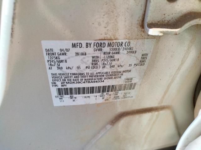 Foto 10 de la subasta – 2007 FORD EDGE SEL P con VIN 2FMDK39C47BA94334