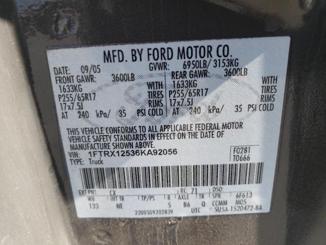 Photo 10 from auction – 2006 FORD F150 with VIN 1FTRX12536KA92056