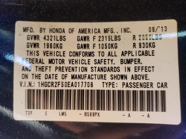 Photo 10 from auction – 2014 HONDA ACCORD SPO with VIN 1HGCR2F50EA017708