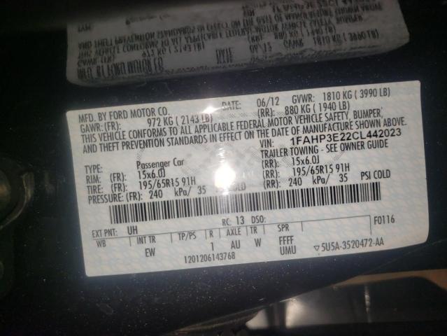 Photo 10 from auction – 2012 FORD FOCUS S with VIN 1FAHP3E22CL442023