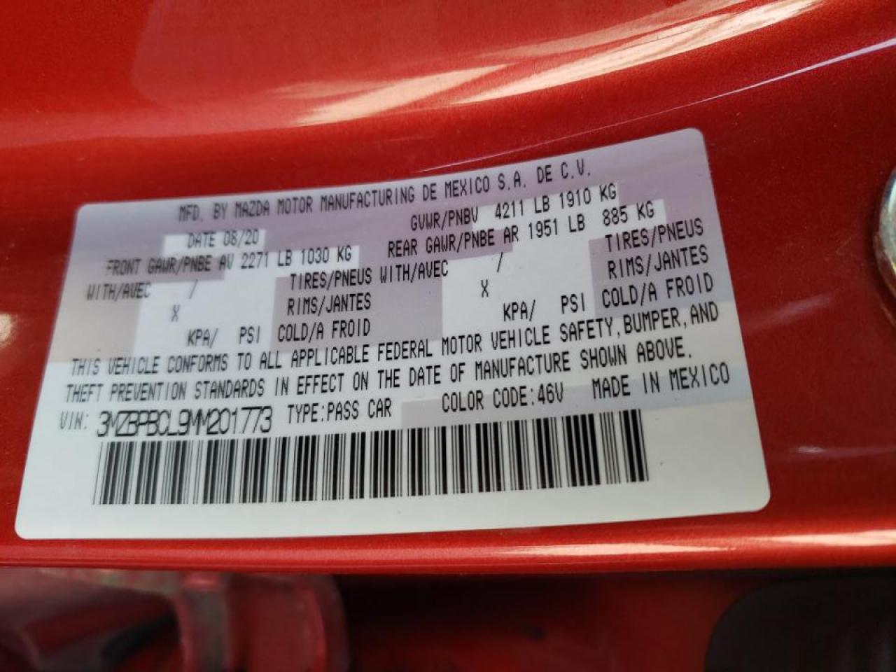 Photo 10 from auction – 2021 MAZDA 3 PREFERRE with VIN 3MZBPBCL9MM201773