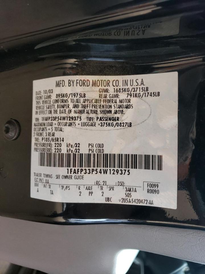 Photo 10 from auction – 2004 FORD FOCUS LX with VIN 1FAFP33P54W129375