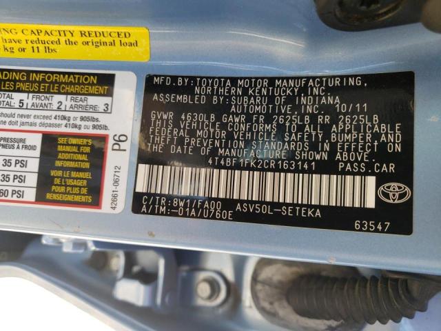 Photo 10 from auction – 2012 TOYOTA CAMRY BASE with VIN 4T4BF1FK2CR163141