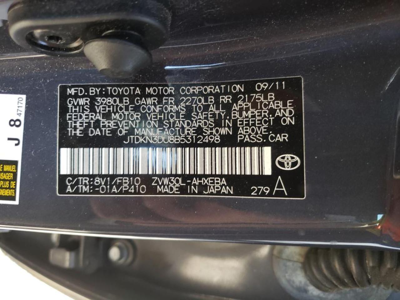 Photo 10 from auction – 2011 TOYOTA PRIUS with VIN JTDKN3DU8B5312498