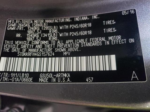 Photo 10 from auction – 2016 TOYOTA HIGHLANDER with VIN 5TDKKRFH4GS157624