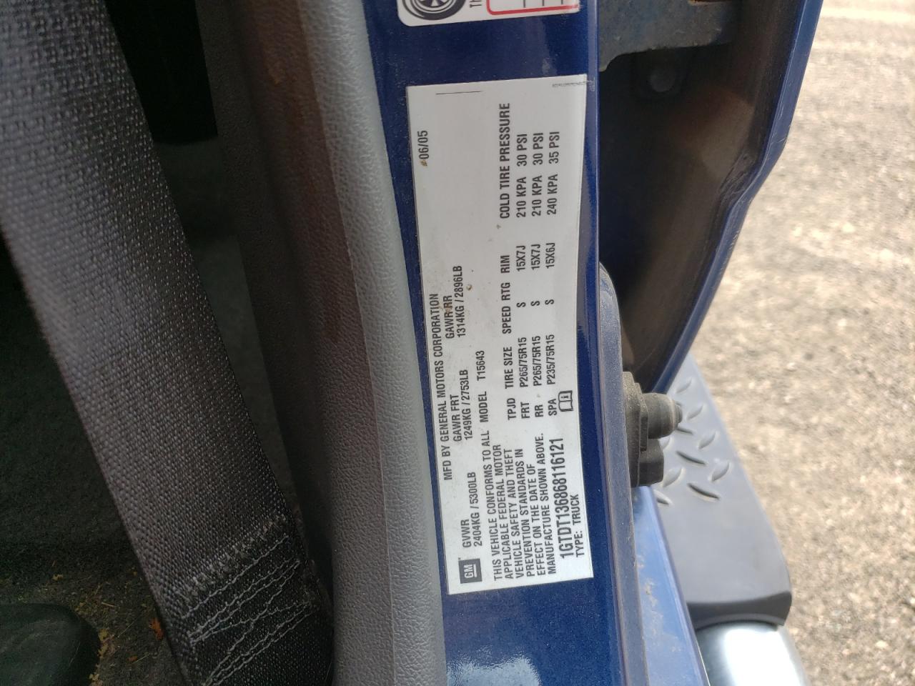 Photo 10 from auction – 2006 GMC CANYON with VIN 1GTDT136868116121