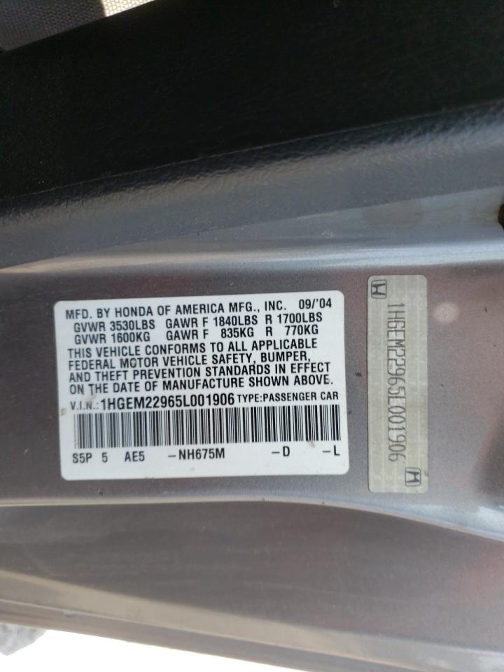Photo 10 from auction – 2005 HONDA CIVIC EX with VIN 1HGEM22965L001906