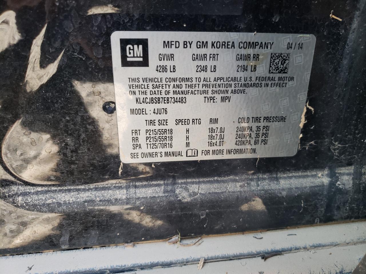Photo 10 from auction – 2014 BUICK ENCORE CON with VIN KL4CJBSB7EB734483