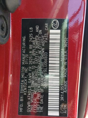 Photo 10 from auction – 2020 LEXUS ES 350 with VIN 58ADZ1B1XLU066933