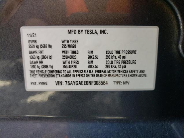 Photo 10 from auction – 2022 TESLA MODEL Y with VIN 7SAYGAEE0NF308564