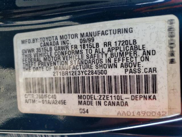 Photo 10 from auction – 2000 TOYOTA COROLLA VE with VIN 2T1BR12E3YC284500