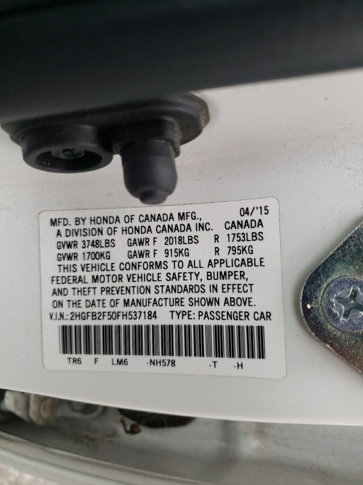 Photo 10 from auction – 2015 HONDA CIVIC LX with VIN 2HGFB2F50FH537184