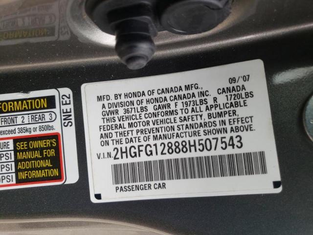 Photo 10 from auction – 2008 HONDA CIVIC EX with VIN 2HGFG12888H507543
