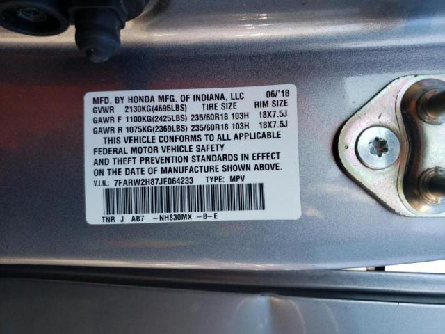 Photo 10 from auction – 2018 HONDA CR-V EXL with VIN 7FARW2H87JE064233