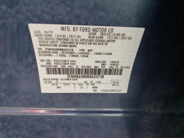 Photo 10 from auction – 2019 FORD FLEX LIMIT with VIN 2FMHK6D80KBA34758
