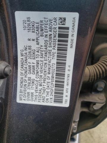 Photo 10 from auction – 2021 HONDA CIVIC LX with VIN 2HGFC2F65MH502773