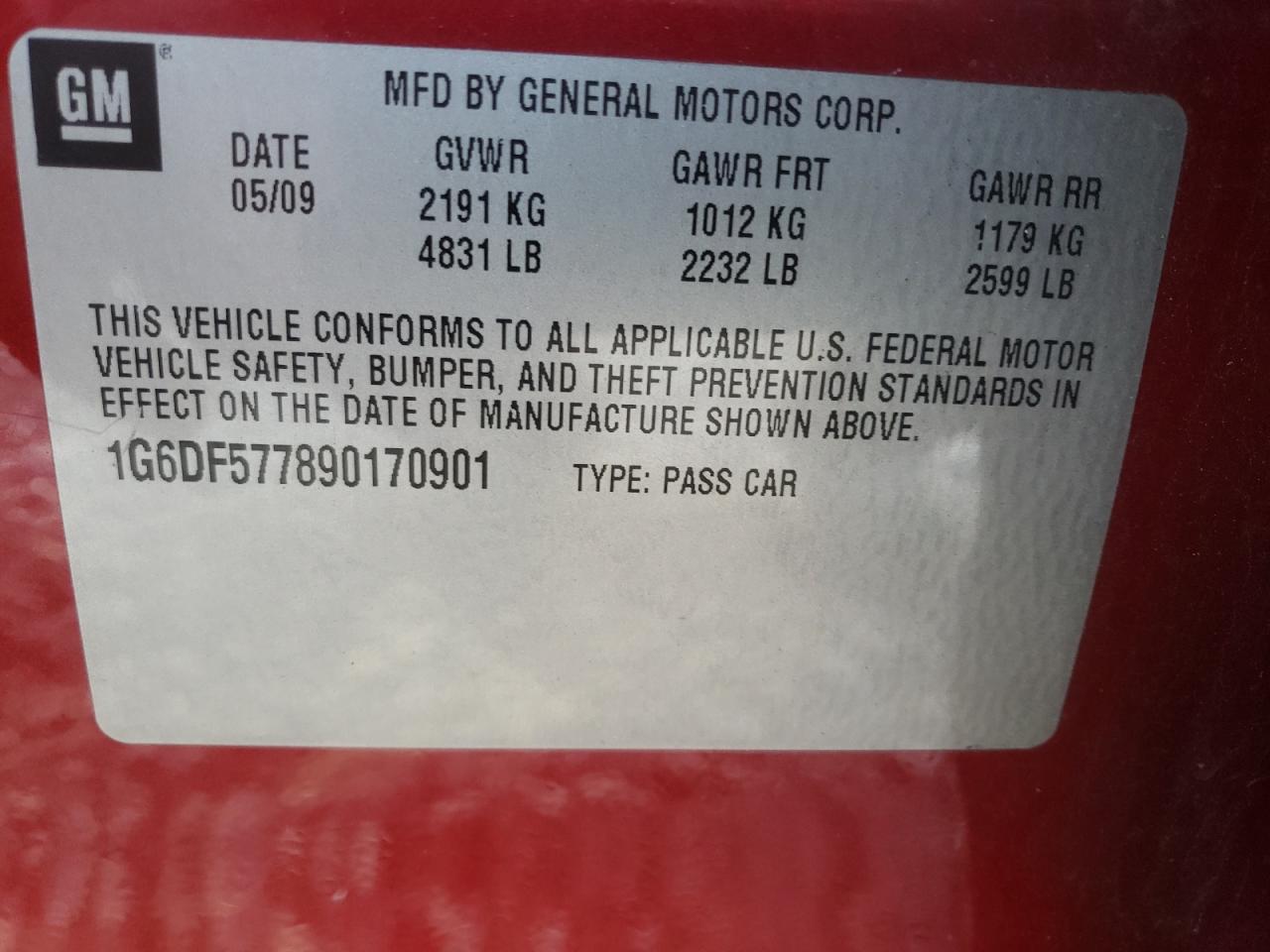 Photo 10 from auction – 2009 CADILLAC CTS with VIN 1G6DF577890170901