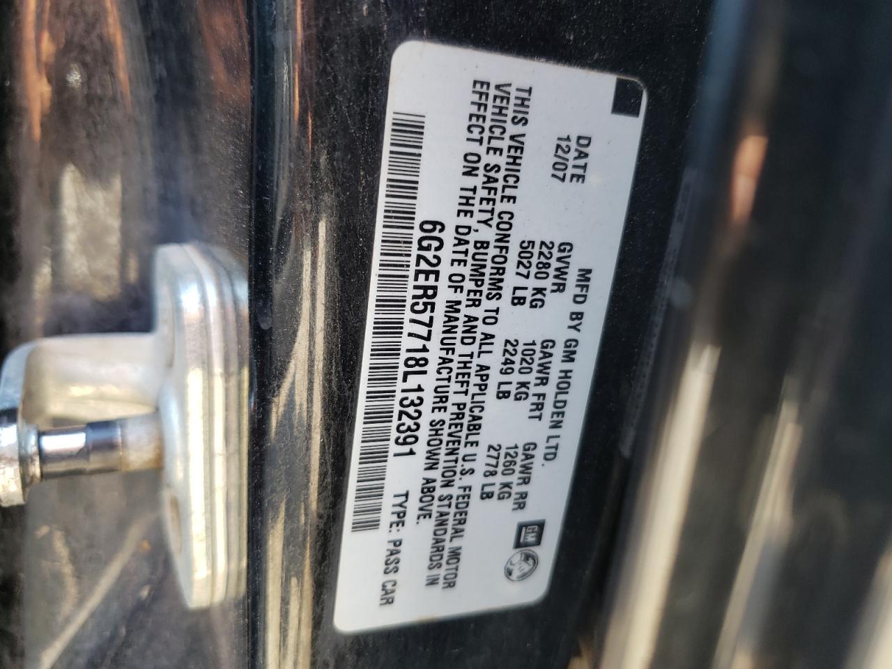 Photo 10 from auction – 2008 PONTIAC G8 with VIN 6G2ER57718L132391