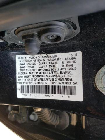 Zdjęcie 10 z aukcji – 2016 HONDA CIVIC EX z VIN 2HGFC2F75GH520316