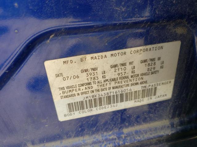 Photo 10 from auction – 2007 MAZDA 3 HATCHBAC with VIN JM1BK343871616056