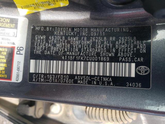 Photo 10 from auction – 2012 TOYOTA CAMRY BASE with VIN 4T1BF1FK7CU001869