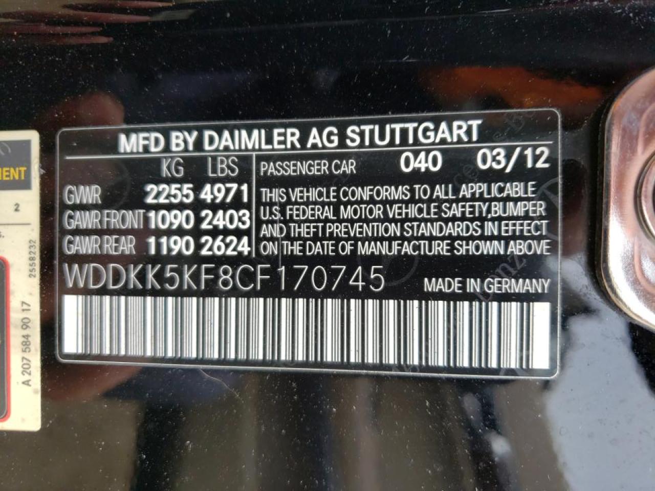 Photo 10 from auction – 2012 MERCEDES-BENZ E 350 with VIN WDDKK5KF8CF170745