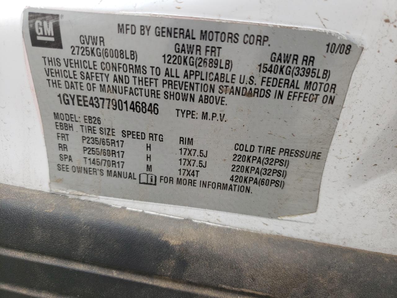 Photo 10 from auction – 2009 CADILLAC SRX with VIN 1GYEE437790146846