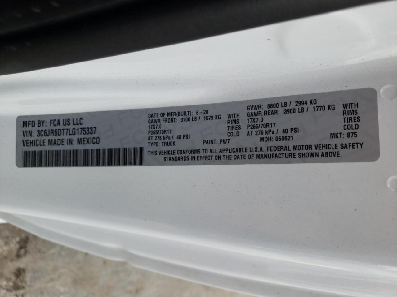Photo 10 from auction – 2020 RAM 1500 CLASS with VIN 3C6JR6DT7LG175337