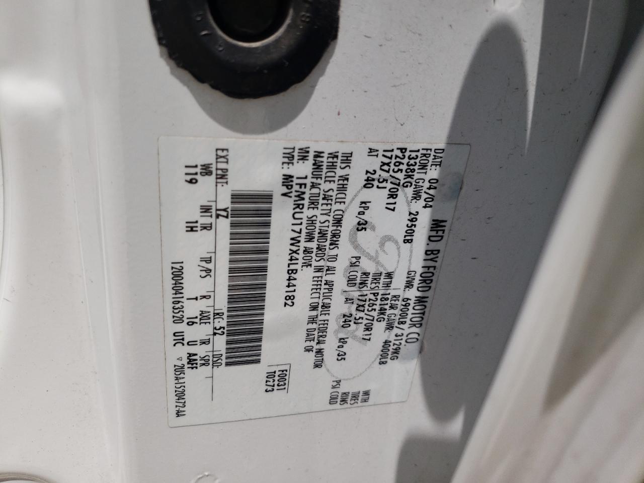 Photo 11 from auction – 2004 FORD EXPEDITION with VIN 1FMRU17WX4LB44182