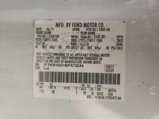 Photo 10 from auction – 2011 FORD RANGER with VIN 1FTKR1AD1BPA72244