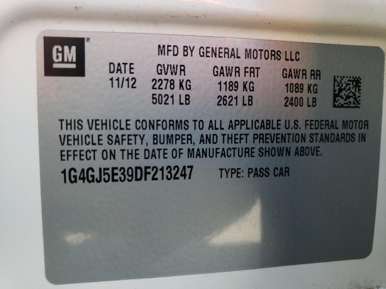Photo 10 from auction – 2013 BUICK LACROSSE T with VIN 1G4GJ5E39DF213247