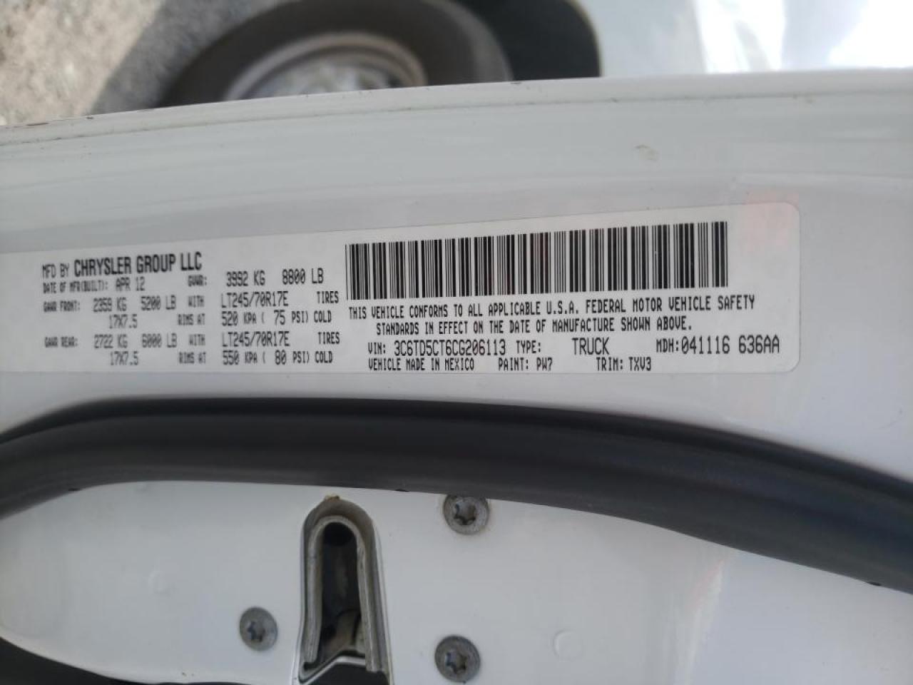 Photo 10 from auction – 2012 DODGE RAM 2500 S with VIN 3C6TD5CT6CG206113