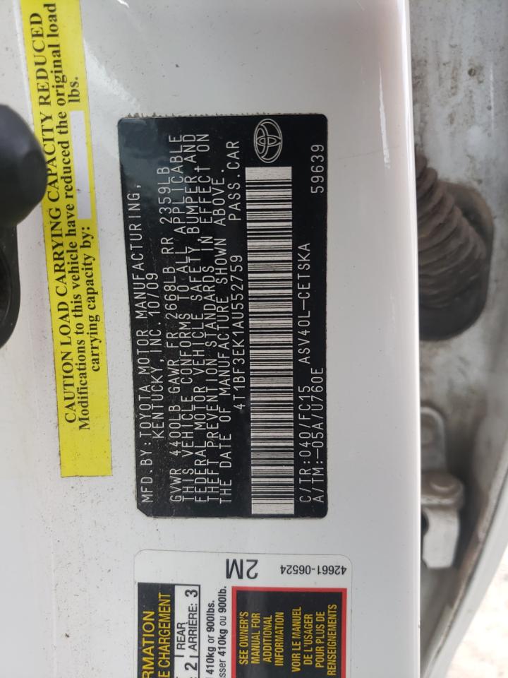 Photo 10 from auction – 2010 TOYOTA CAMRY BASE with VIN 4T1BF3EK1AU552759