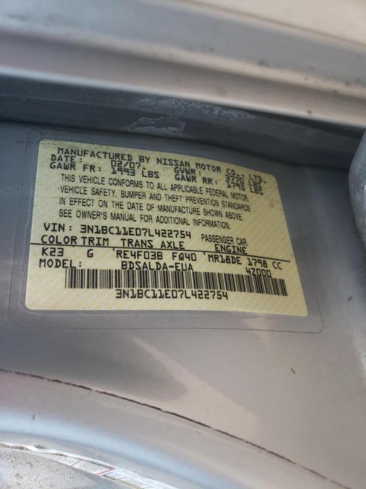 Photo 10 from auction – 2007 NISSAN VERSA S with VIN 3N1BC11E07L422754