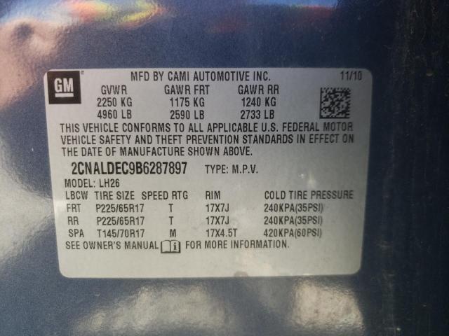Photo 10 from auction – 2011 CHEVROLET EQUINOX LT with VIN 2CNALDEC9B6287897