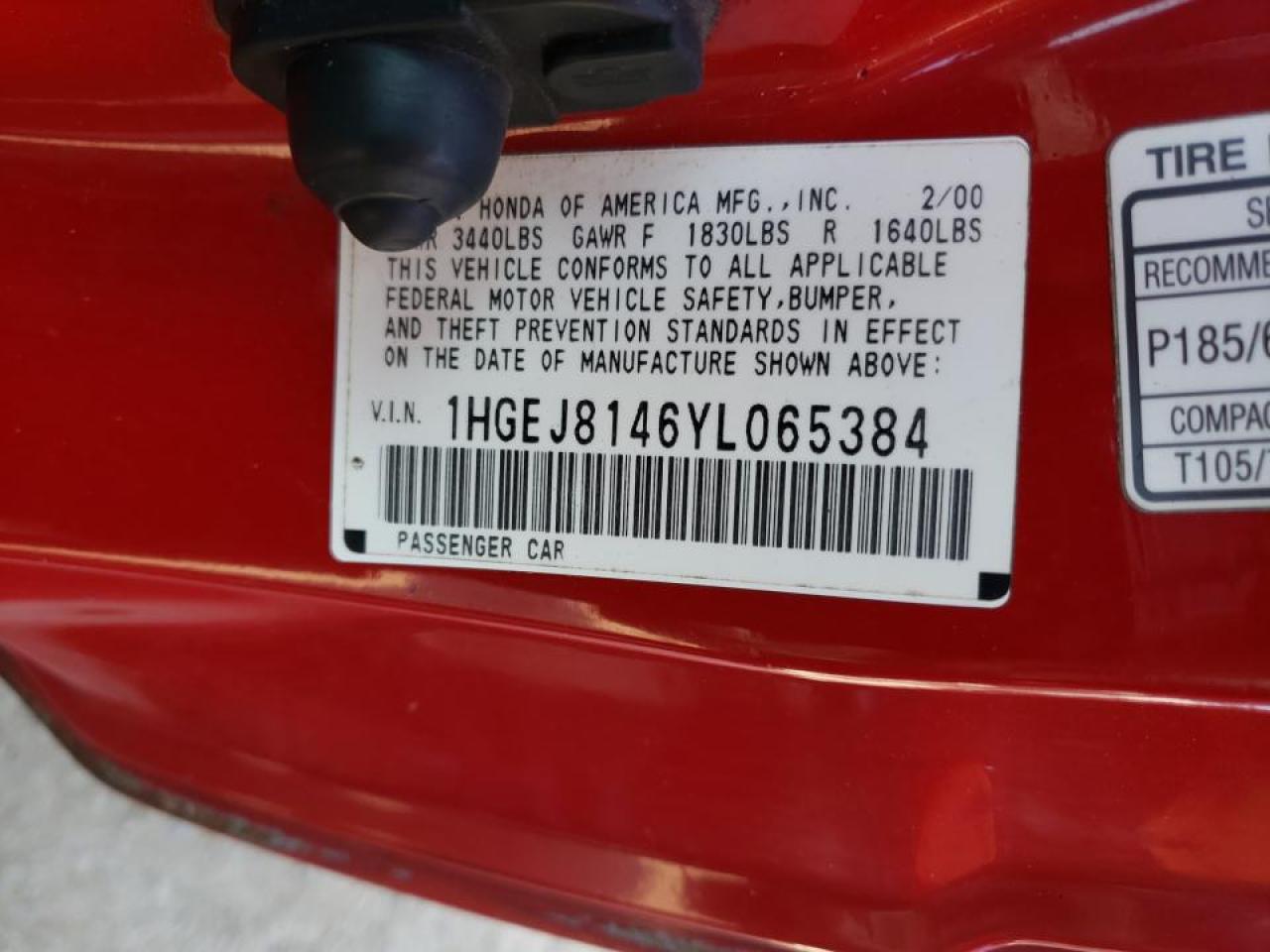 Photo 10 from auction – 2000 HONDA CIVIC EX with VIN 1HGEJ8146YL065384