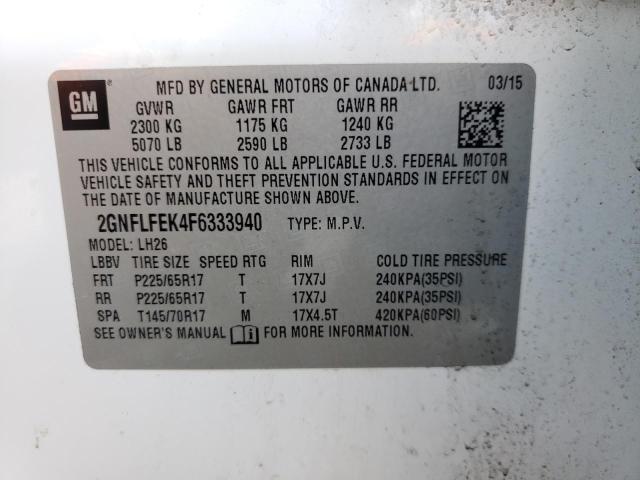 Photo 10 from auction – 2015 CHEVROLET EQUINOX LT with VIN 2GNFLFEK4F6333940