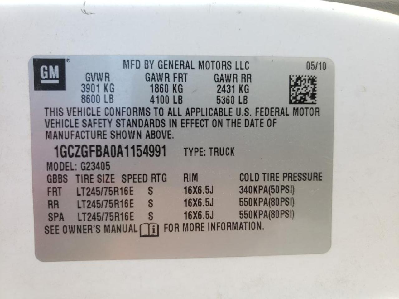 Photo 10 from auction – 2010 CHEVROLET EXPRESS G2 with VIN 1GCZGFBA0A1154991