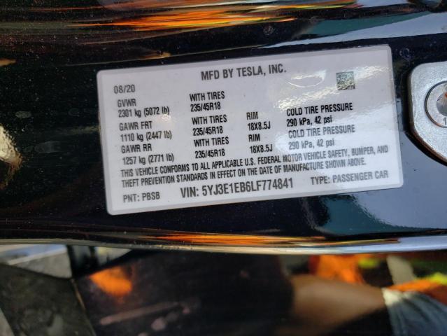 Photo 10 from auction – 2020 TESLA MODEL 3 with VIN 5YJ3E1EB6LF774841