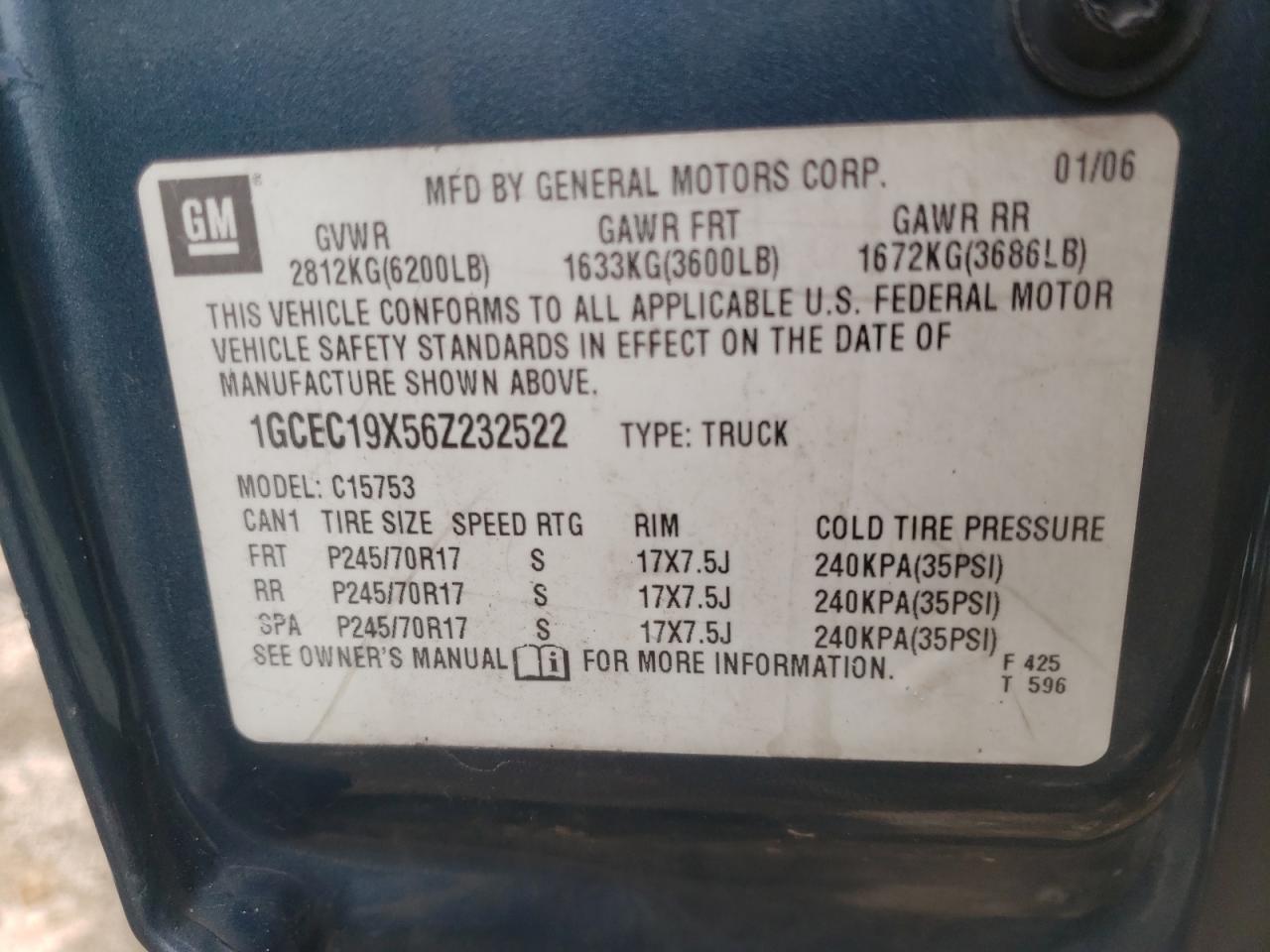 Photo 10 from auction – 2006 CHEVROLET SILVERADO with VIN 1GCEC19X56Z232522